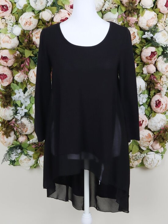Bar III Tops - Womens Black Chiffon-Trim Tunic Blouse, Size XS, Bar III